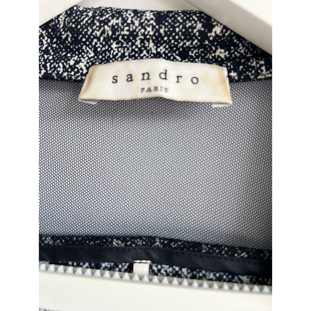 Sandro Paris Black White Sheered Stripe Sleeveless Wrap Mini Dress Size 1 - Picture 4 of 7